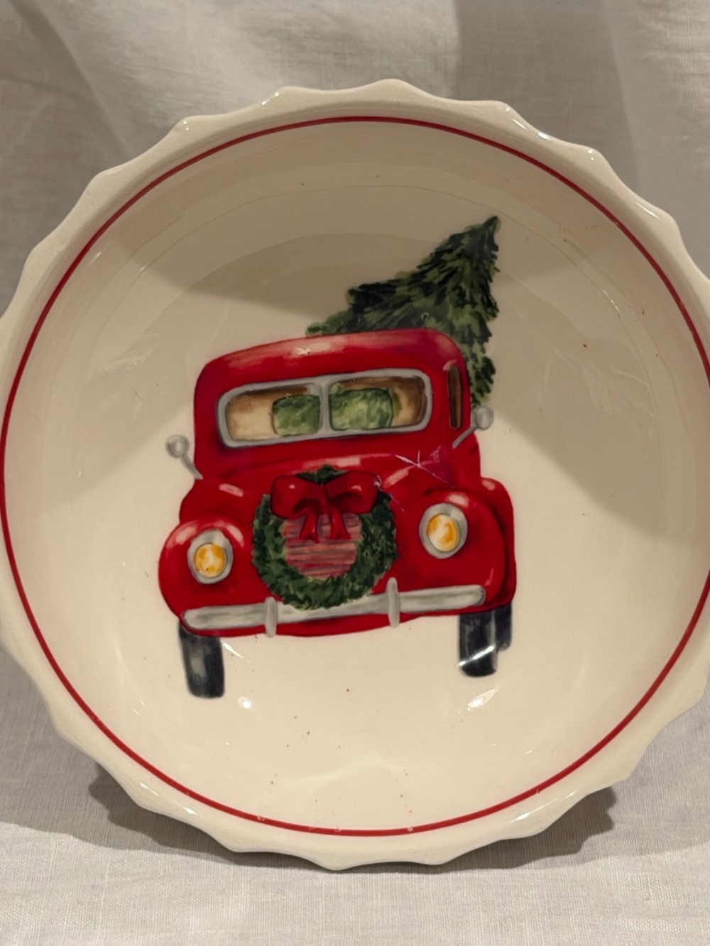 Mud Pie Vintage Christmas Red Truck Pedestal Candy Dish Bowl & Spoon Set